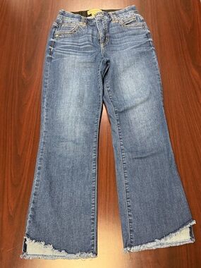 Democracy Medium Blue Flared Jeans with Frayed Hem